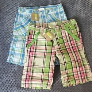 2 Plaid Shorts - Green and Blue set of 2